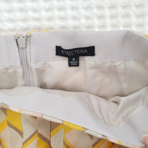 Etcetera yellow abstract high-waisted front slit tie waist pencil skirt 8 - Picture 3 of 4